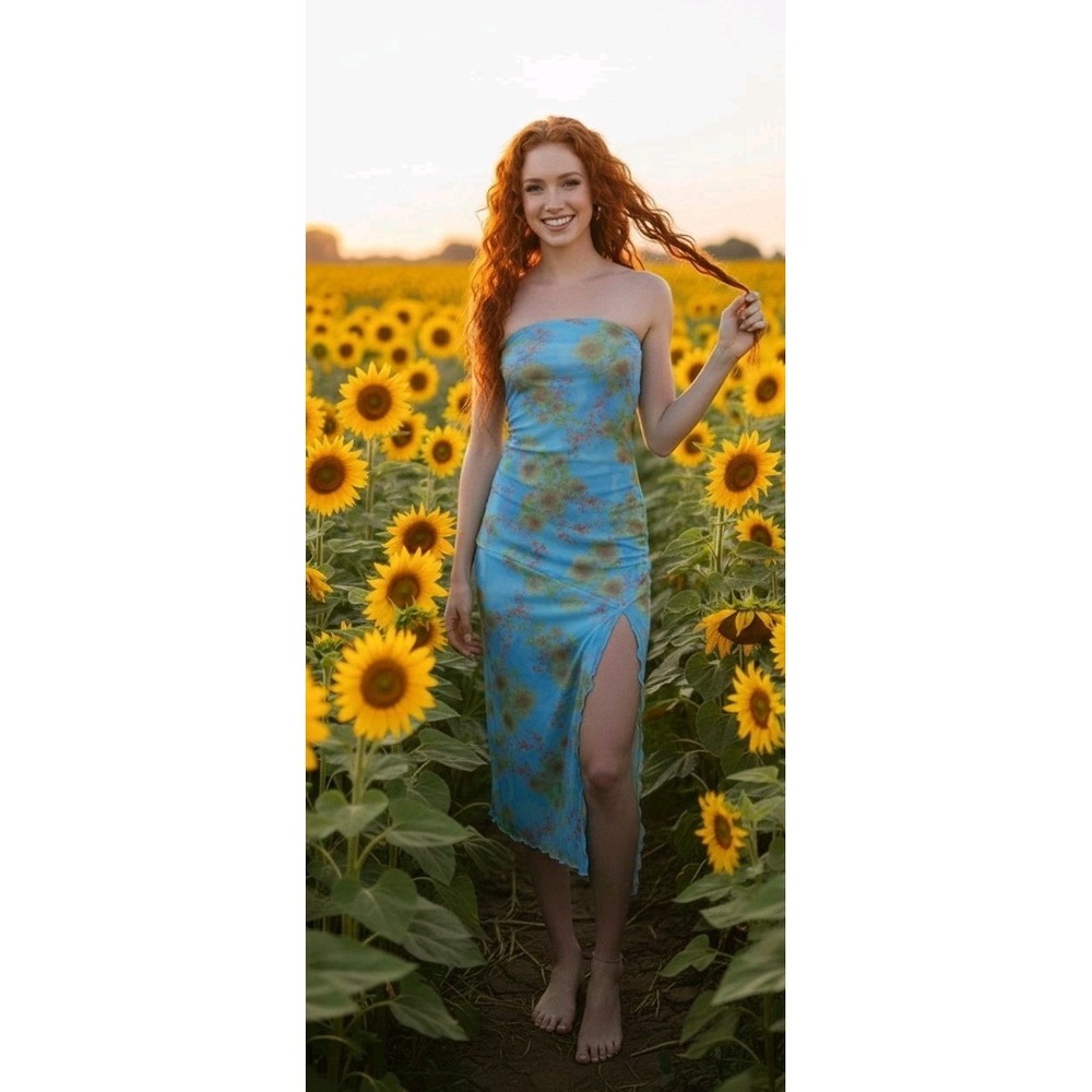 Urban Outfitters Samara Mesh Strapless Midi Dress Blue / Women's Size‎ M NWOT